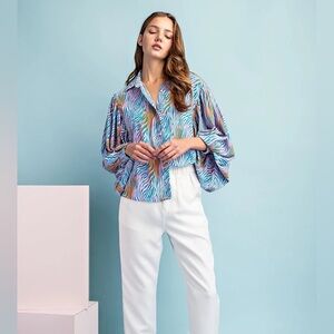 Eesome Multi Zebra print blouse in blue and pink